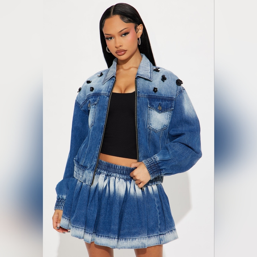 Blue Denim Jacket and Skirt Set